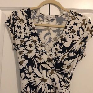 “Olivia Matthews” white & blue flowered maxi dress